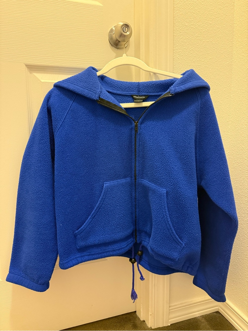 Royal Blue Cropped Zip-Up Fleece Hoodie